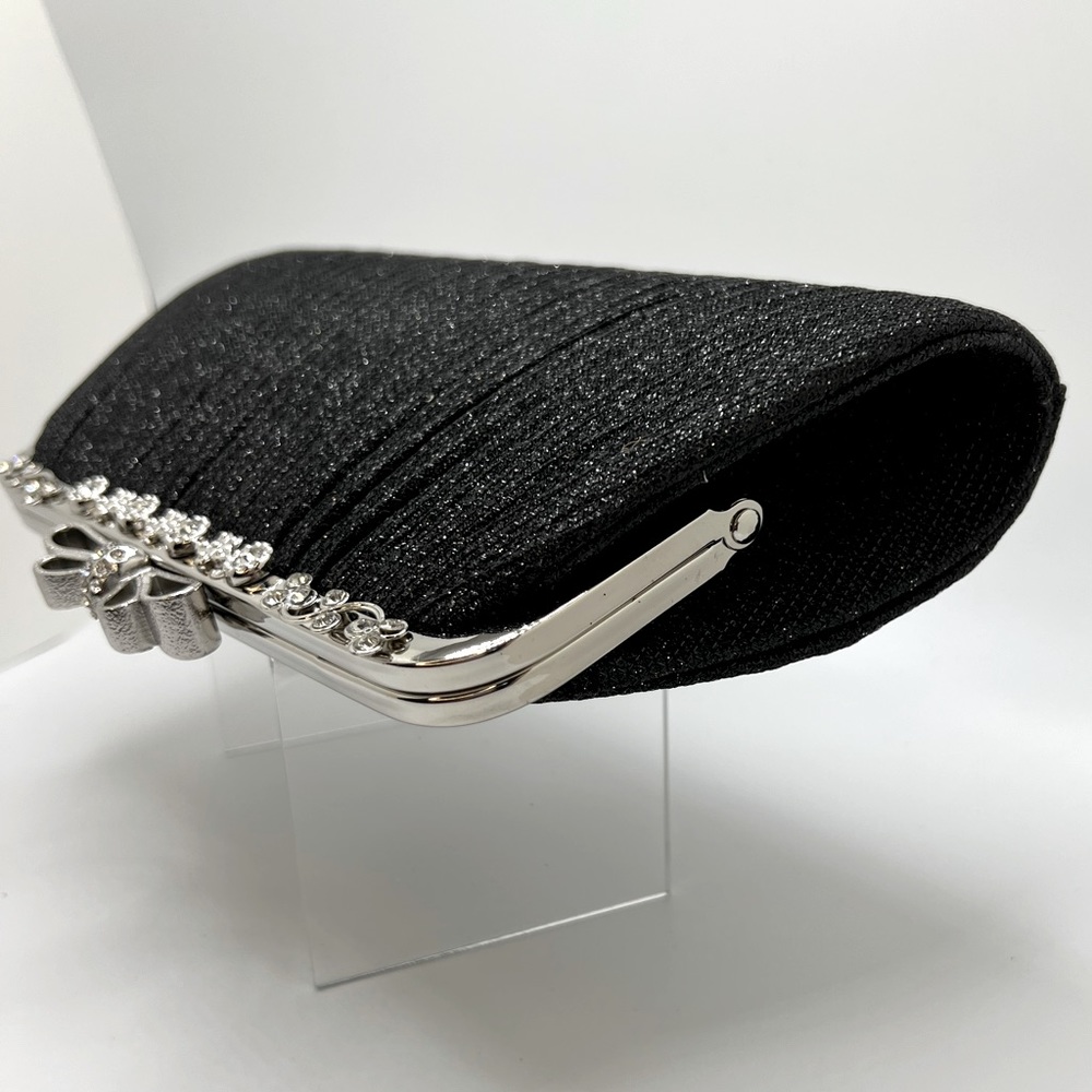 Black Metal Fabric Glitter Evening Clutch Bag - Picture 6 of 16